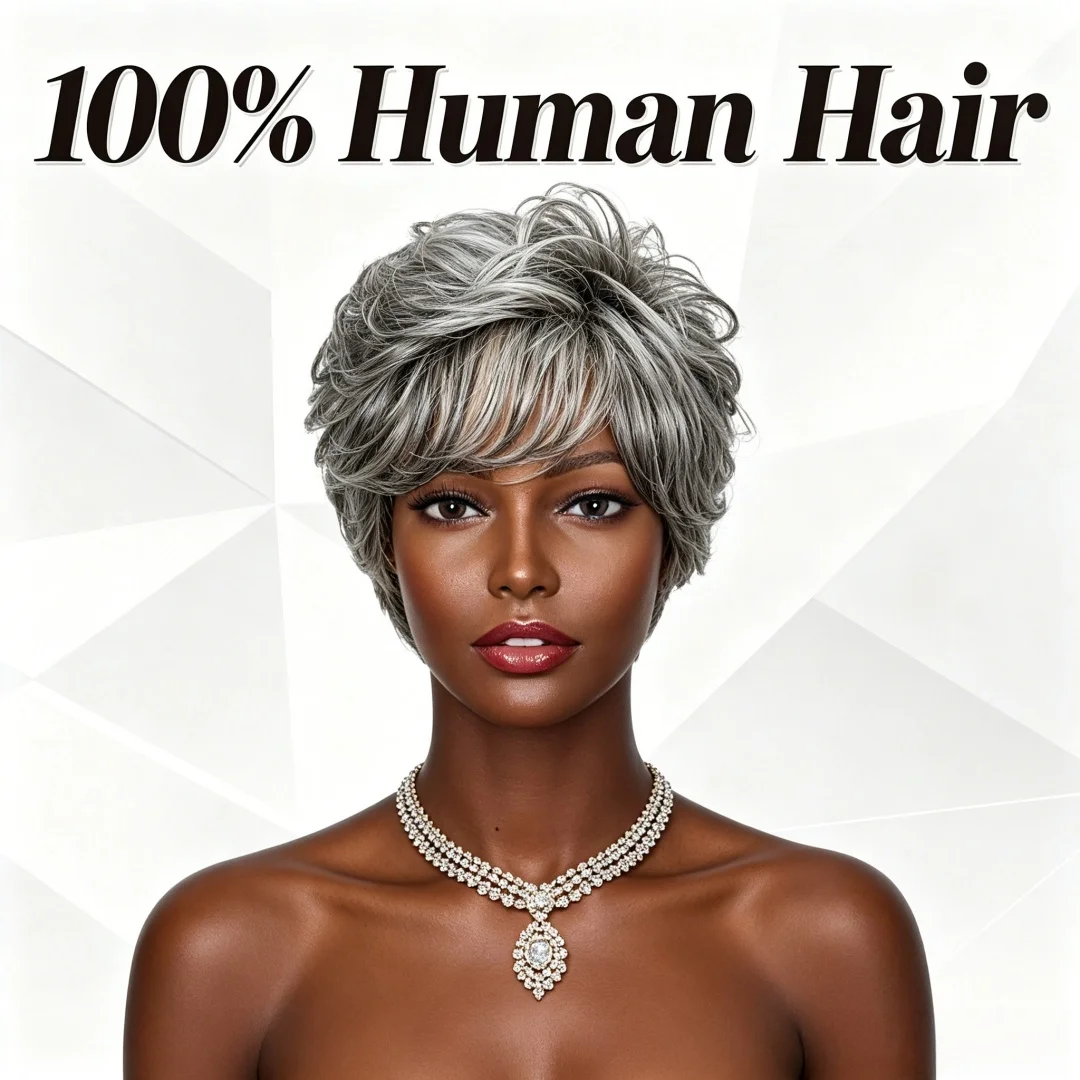 Short Curly Grey Ombre Human H - đánh giá và giá Hair Care Women