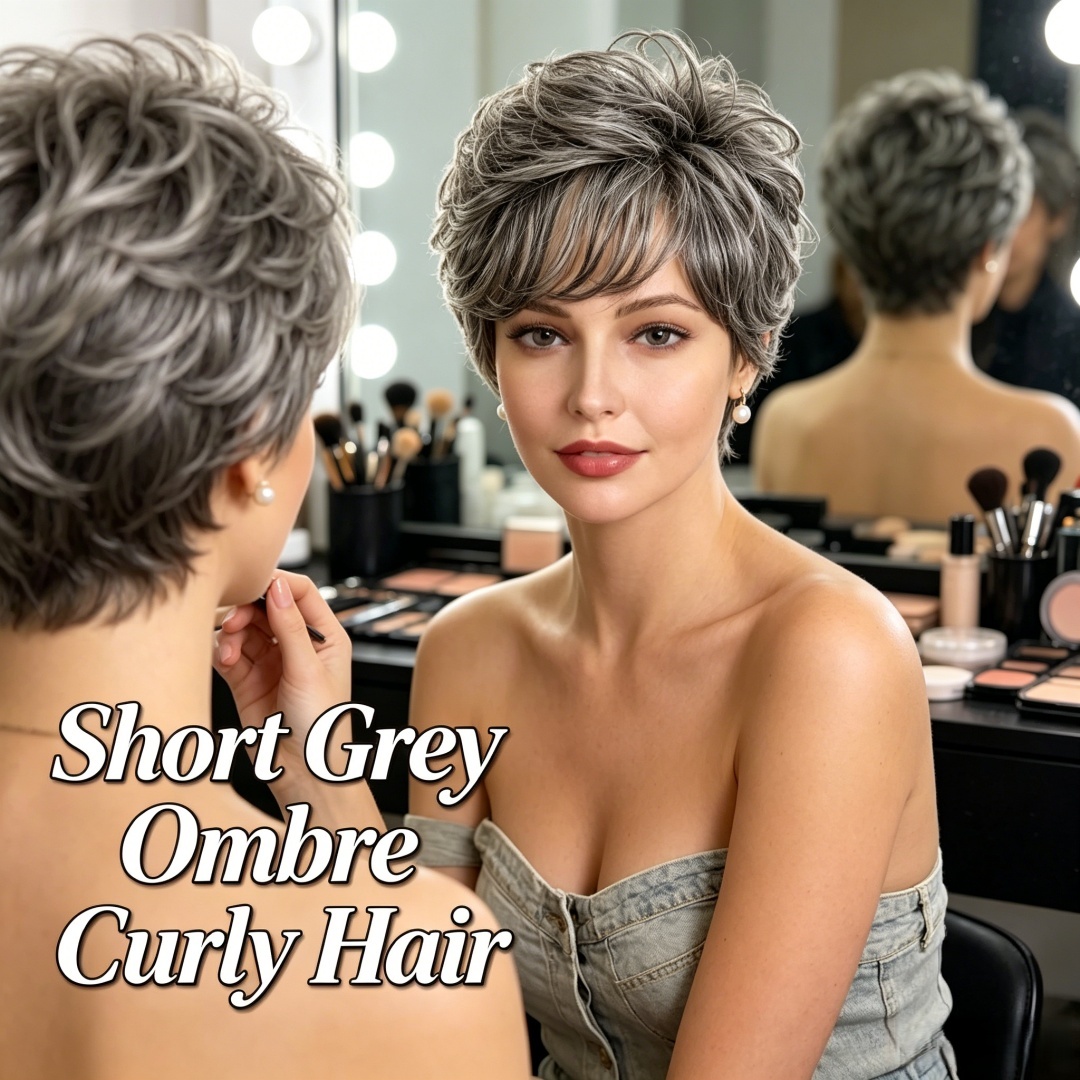 Short Curly Grey Ombre Human H - đánh giá và giá Hair Care Women